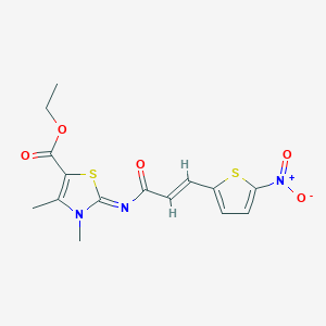 molecular formula C15H15N3O5S2 B2566137 （E）-乙基-3,4-二甲基-2-（（（E）-3-（5-硝基噻吩-2-基）丙烯酰基）亚氨基）-2,3-二氢噻唑-5-羧酸酯 CAS No. 476641-51-7