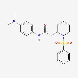 molecular formula C21H27N3O3S B2566153 N-(4-(dimethylamino)phenyl)-2-(1-(phenylsulfonyl)piperidin-2-yl)acetamide CAS No. 1021074-20-3