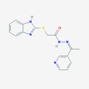 molecular formula C16H15N5OS B256616 2-(1H-benzimidazol-2-ylsulfanyl)-N-[(Z)-1-pyridin-3-ylethylideneamino]acetamide 