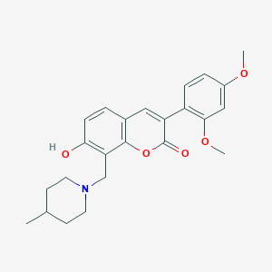 molecular formula C24H27NO5 B2566167 3-(2,4-二甲氧基苯基)-7-羟基-8-((4-甲基哌啶-1-基)甲基)-2H-色满-2-酮 CAS No. 859669-52-6