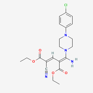 molecular formula C21H25ClN4O4 B2566170 diethyl (E,4E)-4-[amino-[4-(4-chlorophenyl)piperazin-1-yl]methylidene]-2-cyanopent-2-enedioate CAS No. 338406-34-1