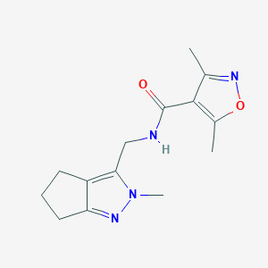 molecular formula C14H18N4O2 B2566171 3,5-dimethyl-N-((2-methyl-2,4,5,6-tetrahydrocyclopenta[c]pyrazol-3-yl)methyl)isoxazole-4-carboxamide CAS No. 2034454-08-3
