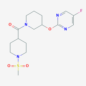 molecular formula C16H23FN4O4S B2566174 （3-((5-氟嘧啶-2-基)氧基)哌啶-1-基)(1-(甲磺酰基)哌啶-4-基)甲苯酮 CAS No. 2034577-38-1