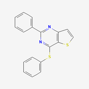 molecular formula C18H12N2S2 B2566184 2-Phenyl-4-(phenylsulfanyl)thieno[3,2-d]pyrimidine CAS No. 383146-83-6