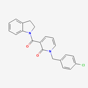 molecular formula C21H17ClN2O2 B2566205 1-(4-chlorobenzyl)-3-(indoline-1-carbonyl)pyridin-2(1H)-one CAS No. 941909-45-1