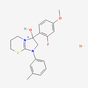 molecular formula C20H22BrFN2O2S B2566206 3-(2-fluoro-4-methoxyphenyl)-3-hydroxy-1-(m-tolyl)-3,5,6,7-tetrahydro-2H-imidazo[2,1-b][1,3]thiazin-1-ium bromide CAS No. 1107548-64-0