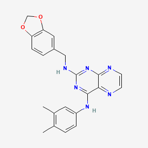 molecular formula C22H20N6O2 B2566207 N~2~-(1,3-benzodioxol-5-ylmethyl)-N~4~-(3,4-dimethylphenyl)pteridine-2,4-diamine CAS No. 946349-06-0