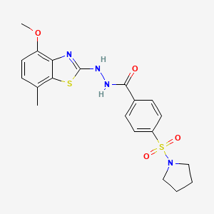 B2566216 N'-(4-methoxy-7-methylbenzo[d]thiazol-2-yl)-4-(pyrrolidin-1-ylsulfonyl)benzohydrazide CAS No. 851987-78-5