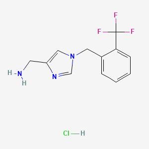 molecular formula C12H13ClF3N3 B2566217 (1-{[2-(Trifluoromethyl)phenyl]methyl}-1H-imidazol-4-yl)methanamine hydrochloride CAS No. 1439902-36-9