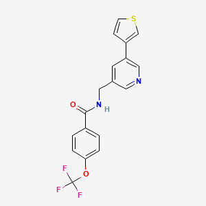 molecular formula C18H13F3N2O2S B2566219 N-((5-(thiophen-3-yl)pyridin-3-yl)methyl)-4-(trifluoromethoxy)benzamide CAS No. 1795480-29-3