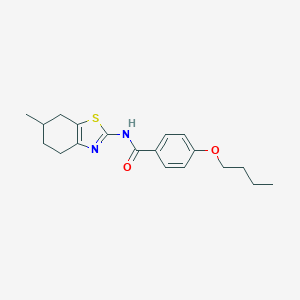 molecular formula C19H24N2O2S B256622 4-butoxy-N-(6-methyl-4,5,6,7-tetrahydro-1,3-benzothiazol-2-yl)benzamide 