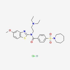 molecular formula C27H37ClN4O4S2 B2566230 4-(氮杂环戊烷-1-磺酰基)-N-(2-(二乙氨基)乙基)-N-(5-甲氧基苯并[d]噻唑-2-基)苯甲酰胺盐酸盐 CAS No. 1321988-73-1