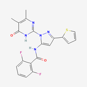 molecular formula C20H15F2N5O2S B2566232 N-(1-(4,5-dimethyl-6-oxo-1,6-dihydropyrimidin-2-yl)-3-(thiophen-2-yl)-1H-pyrazol-5-yl)-2,6-difluorobenzamide CAS No. 1170979-82-4