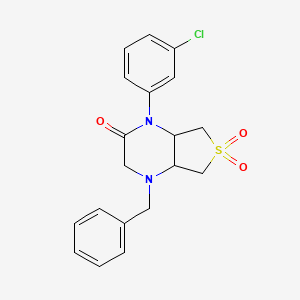 molecular formula C19H19ClN2O3S B2566265 4-苄基-1-(3-氯苯基)六氢噻吩并[3,4-b]吡嗪-2(1H)-酮 6,6-二氧化物 CAS No. 1049557-43-8