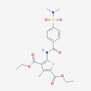 molecular formula C20H24N2O7S2 B256627 Diethyl 5-({4-[(dimethylamino)sulfonyl]benzoyl}amino)-3-methyl-2,4-thiophenedicarboxylate 