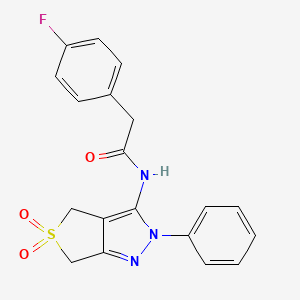 molecular formula C19H16FN3O3S B2566272 N-(5,5-二氧化-2-苯基-4,6-二氢-2H-噻吩并[3,4-c]吡唑-3-基)-2-(4-氟苯基)乙酰胺 CAS No. 681266-15-9