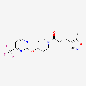 molecular formula C18H21F3N4O3 B2566278 3-(3,5-Dimethyl-1,2-oxazol-4-yl)-1-[4-[4-(trifluoromethyl)pyrimidin-2-yl]oxypiperidin-1-yl]propan-1-one CAS No. 2380172-03-0