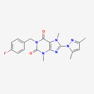 molecular formula C19H19FN6O2 B2566284 8-(3,5-dimethyl-1H-pyrazol-1-yl)-1-(4-fluorobenzyl)-3,7-dimethyl-1H-purine-2,6(3H,7H)-dione CAS No. 1014074-82-8