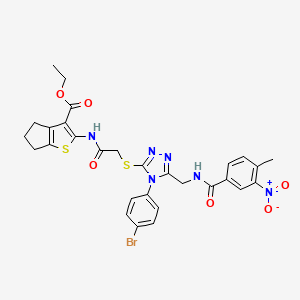 molecular formula C29H27BrN6O6S2 B2566288 ethyl 2-({[(4-(4-bromophenyl)-5-{[(4-methyl-3-nitrobenzoyl)amino]methyl}-4H-1,2,4-triazol-3-yl)thio]acetyl}amino)-5,6-dihydro-4H-cyclopenta[b]thiophene-3-carboxylate CAS No. 393849-71-3