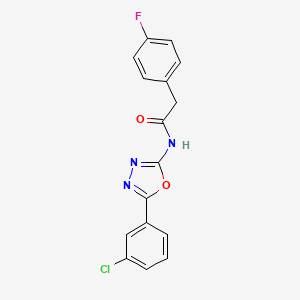molecular formula C16H11ClFN3O2 B2566296 N-(5-(3-chlorophenyl)-1,3,4-oxadiazol-2-yl)-2-(4-fluorophenyl)acetamide CAS No. 952864-90-3