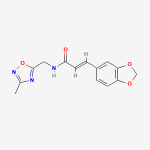 molecular formula C14H13N3O4 B2566306 (E)-3-(benzo[d][1,3]dioxol-5-yl)-N-((3-methyl-1,2,4-oxadiazol-5-yl)methyl)acrylamide CAS No. 1226487-82-6