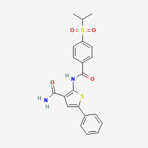 molecular formula C21H20N2O4S2 B2566308 2-(4-(Isopropylsulfonyl)benzamido)-5-phenylthiophene-3-carboxamide CAS No. 941934-75-4