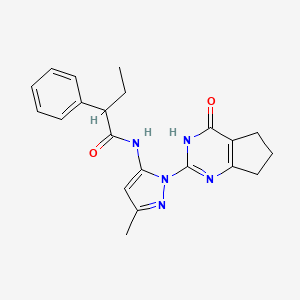 molecular formula C21H23N5O2 B2566316 N-(3-methyl-1-(4-oxo-4,5,6,7-tetrahydro-3H-cyclopenta[d]pyrimidin-2-yl)-1H-pyrazol-5-yl)-2-phenylbutanamide CAS No. 1005997-53-4