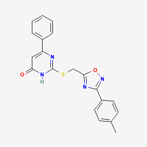 molecular formula C20H16N4O2S B2566318 2-({[3-(4-methylphenyl)-1,2,4-oxadiazol-5-yl]methyl}sulfanyl)-6-phenylpyrimidin-4(1H)-one CAS No. 433253-96-4