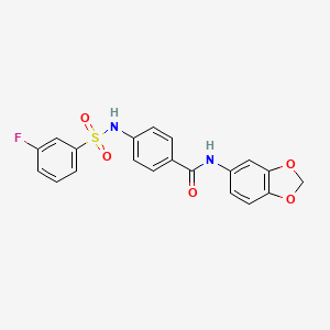 molecular formula C20H15FN2O5S B2566325 N-(1,3-benzodioxol-5-yl)-4-[(3-fluorophenyl)sulfonylamino]benzamide CAS No. 690643-47-1