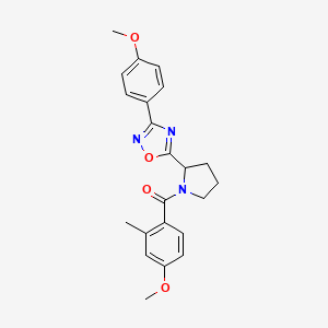 molecular formula C22H23N3O4 B2566331 5-[1-(4-Methoxy-2-methylbenzoyl)pyrrolidin-2-yl]-3-(4-methoxyphenyl)-1,2,4-oxadiazole CAS No. 1795396-11-0