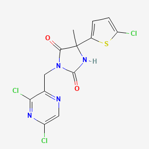 molecular formula C13H9Cl3N4O2S B2566339 5-(5-Chlorothiophen-2-yl)-3-[(3,5-dichloropyrazin-2-yl)methyl]-5-methylimidazolidine-2,4-dione CAS No. 2249039-67-4