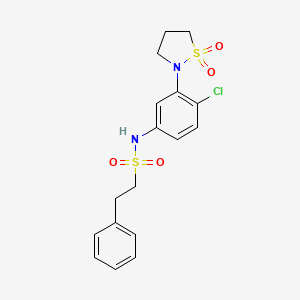 molecular formula C17H19ClN2O4S2 B2566350 N-(4-chloro-3-(1,1-dioxidoisothiazolidin-2-yl)phenyl)-2-phenylethanesulfonamide CAS No. 941949-04-8