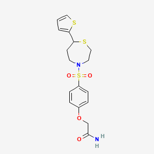 molecular formula C17H20N2O4S3 B2566351 2-(4-((7-(Thiophen-2-yl)-1,4-thiazepan-4-yl)sulfonyl)phenoxy)acetamide CAS No. 1706292-87-6