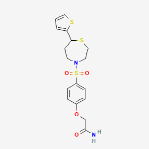 molecular formula C17H20N2O4S3 B2566351 2-(4-((7-(Tiofen-2-il)-1,4-tiazepan-4-il)sulfonil)fenoxi)acetamida CAS No. 1706292-87-6