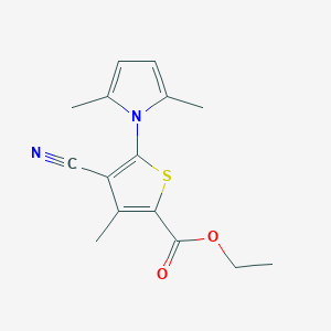 molecular formula C15H16N2O2S B2566355 4-氰基-5-(2,5-二甲基-1H-吡咯-1-基)-3-甲硫代吩-2-羧酸乙酯 CAS No. 690643-36-8