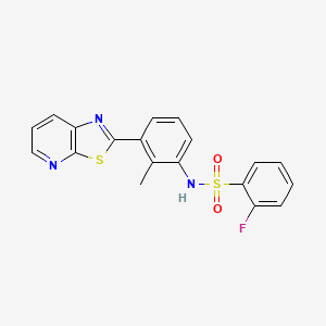 molecular formula C19H14FN3O2S2 B2566359 2-fluoro-N-(2-methyl-3-(thiazolo[5,4-b]pyridin-2-yl)phenyl)benzenesulfonamide CAS No. 863595-08-8