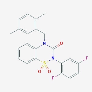 molecular formula C22H18F2N2O3S B2566364 2-(2,5-difluorophenyl)-4-(2,5-dimethylbenzyl)-2H-1,2,4-benzothiadiazin-3(4H)-one 1,1-dioxide CAS No. 941924-04-5