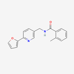 molecular formula C18H16N2O2 B2566366 N-((6-(furan-2-yl)pyridin-3-yl)methyl)-2-methylbenzamide CAS No. 2034322-69-3