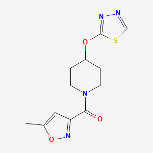 molecular formula C12H14N4O3S B2566383 (4-((1,3,4-Thiadiazol-2-yl)oxy)piperidin-1-yl)(5-methylisoxazol-3-yl)methanone CAS No. 2210051-53-7