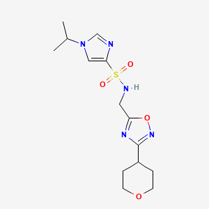 molecular formula C14H21N5O4S B2566392 1-异丙基-N-((3-(四氢-2H-吡喃-4-基)-1,2,4-恶二唑-5-基)甲基)-1H-咪唑-4-磺酰胺 CAS No. 2034332-27-7