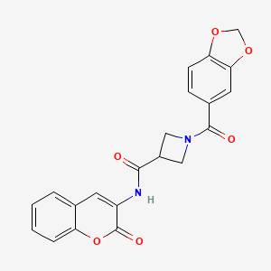 molecular formula C21H16N2O6 B2566394 1-(benzo[d][1,3]dioxole-5-carbonyl)-N-(2-oxo-2H-chromen-3-yl)azetidine-3-carboxamide CAS No. 1448127-81-8