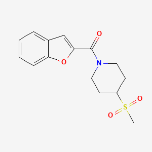 molecular formula C15H17NO4S B2566405 Benzofuran-2-yl(4-(methylsulfonyl)piperidin-1-yl)methanone CAS No. 1448076-47-8