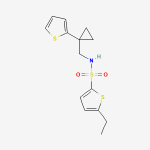 molecular formula C14H17NO2S3 B2566417 5-ethyl-N-((1-(thiophen-2-yl)cyclopropyl)methyl)thiophene-2-sulfonamide CAS No. 1207022-97-6