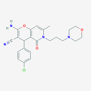 molecular formula C23H25ClN4O3 B2566425 2-amino-4-(4-chlorophenyl)-7-methyl-6-(3-morpholinopropyl)-5-oxo-5,6-dihydro-4H-pyrano[3,2-c]pyridine-3-carbonitrile CAS No. 882360-88-5