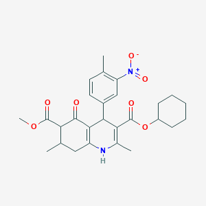 molecular formula C27H32N2O7 B2566465 3-Cyclohexyl 6-methyl 2,7-dimethyl-4-(4-methyl-3-nitrophenyl)-5-oxo-1,4,5,6,7,8-hexahydroquinoline-3,6-dicarboxylate CAS No. 1005163-94-9
