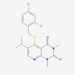 molecular formula C19H19Cl2N3O2S B2566472 5-((2,4-dichlorobenzyl)thio)-6-isopropyl-1,3-dimethylpyrido[2,3-d]pyrimidine-2,4(1H,3H)-dione CAS No. 899748-21-1
