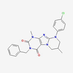 molecular formula C23H22ClN5O2 B2566476 3-benzyl-9-(4-chlorophenyl)-1,7-dimethyl-6,7,8,9-tetrahydropyrimido[2,1-f]purine-2,4(1H,3H)-dione CAS No. 876151-53-0