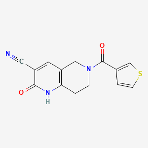 molecular formula C14H11N3O2S B2566485 2-Oxo-6-(thiophene-3-carbonyl)-1,2,5,6,7,8-hexahydro-1,6-naphthyridine-3-carbonitrile CAS No. 2034305-90-1