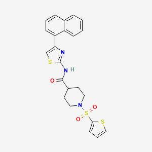 molecular formula C23H21N3O3S3 B2566492 N-(4-(naphthalen-1-yl)thiazol-2-yl)-1-(thiophen-2-ylsulfonyl)piperidine-4-carboxamide CAS No. 941946-60-7