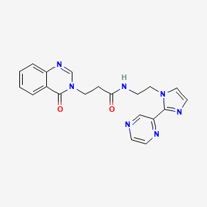 molecular formula C20H19N7O2 B2566493 3-(4-氧代-3,4-二氢喹唑啉-3-基)-N-{2-[2-(吡嗪-2-基)-1H-咪唑-1-基]乙基}丙酰胺 CAS No. 2097918-91-5